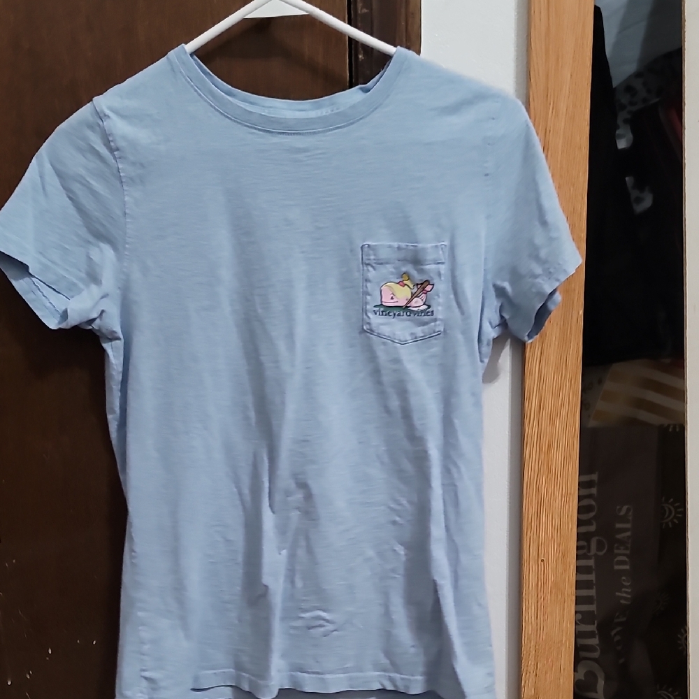 Vineyard Vines Light Blue Short Sleeve Pocket Tee with Embroidered Whale
